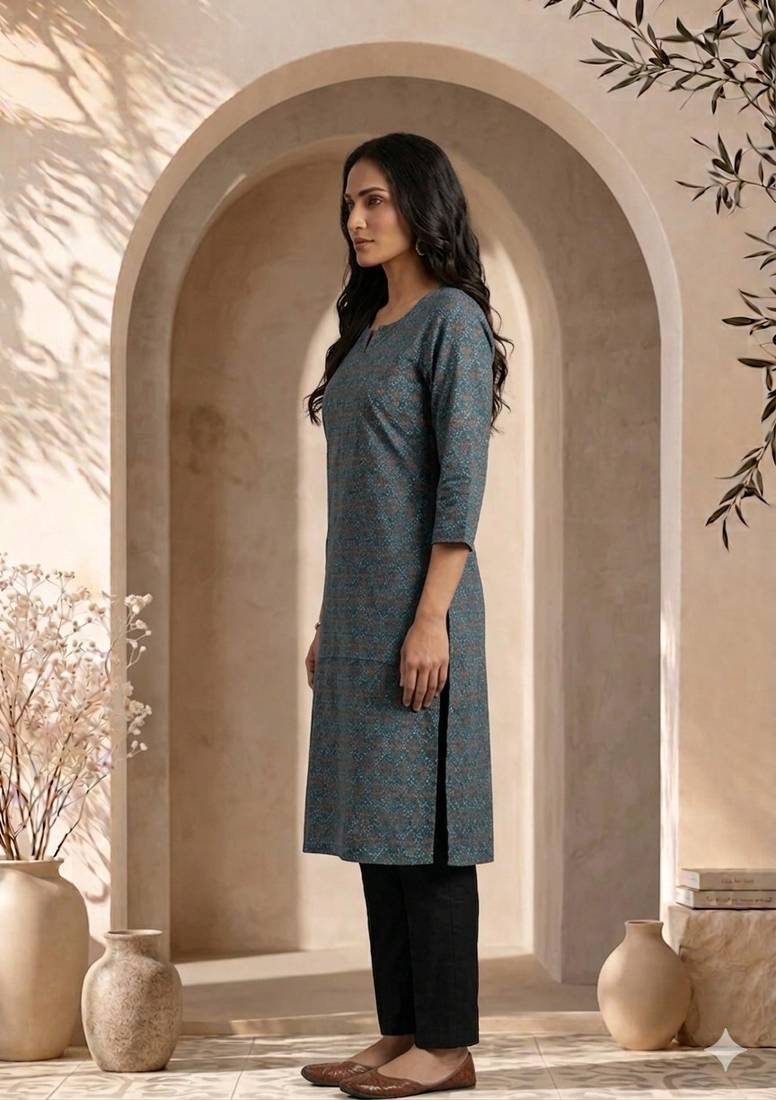 Philauri women blue printed straight kurta