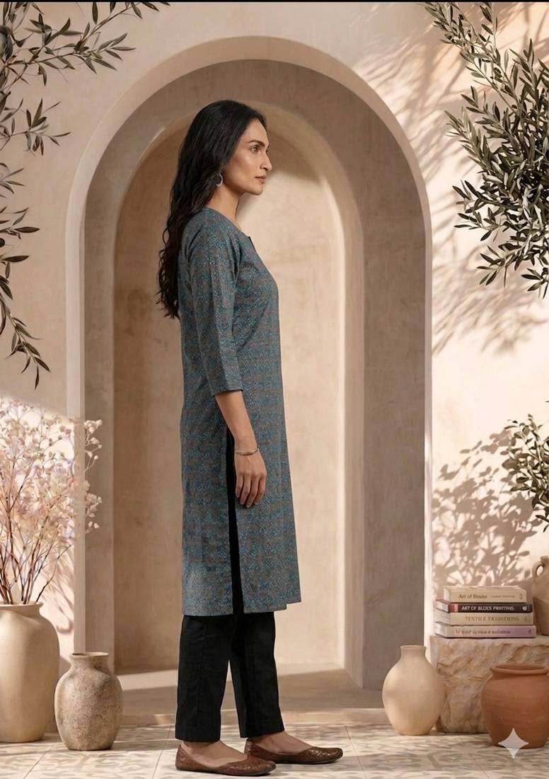 Philauri women blue printed straight kurta