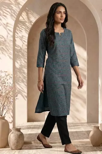 Philauri women blue printed straight kurta