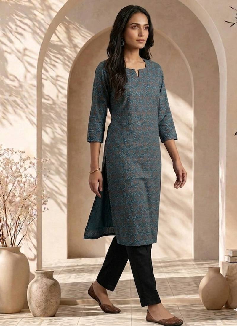 Philauri women blue printed straight kurta