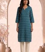 Philauri women teal blue printed straight kurta
