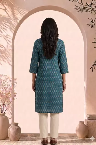 Philauri women teal blue printed straight kurta