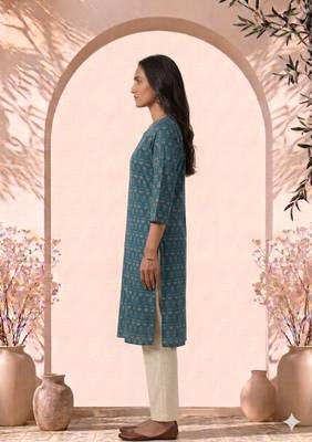 Philauri women teal blue printed straight kurta 3