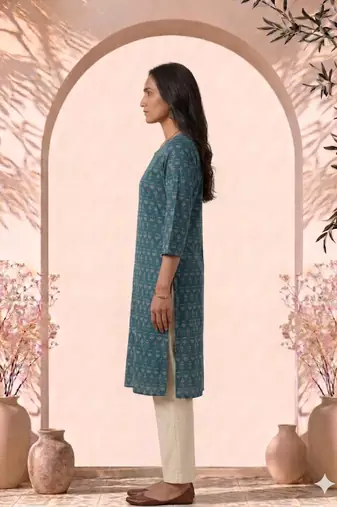 Philauri women teal blue printed straight kurta