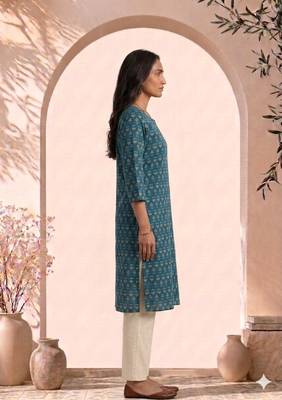 Philauri women teal blue printed straight kurta 4