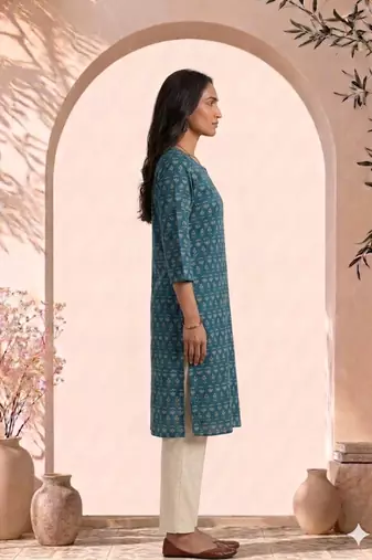 Philauri women teal blue printed straight kurta