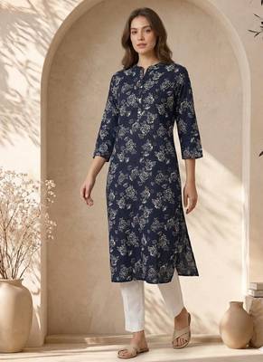 Philauri women blue floral printed straight kurta 1