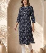 Philauri women blue floral printed straight kurta