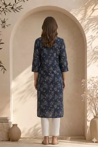 Philauri women blue floral printed straight kurta