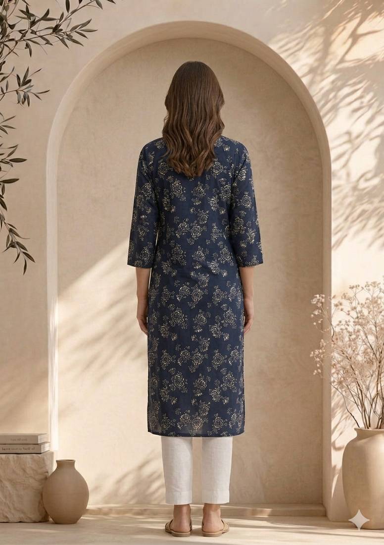 Philauri women blue floral printed straight kurta
