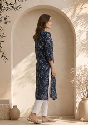 Philauri women blue floral printed straight kurta 3