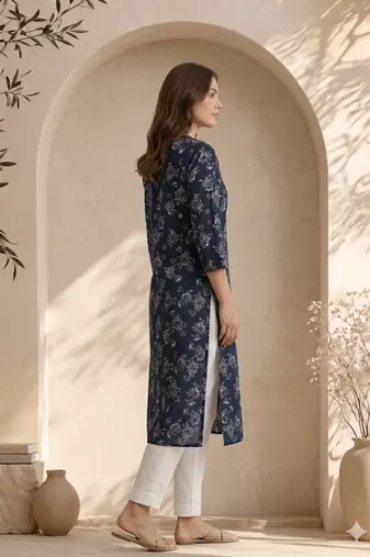 Philauri women blue floral printed straight kurta