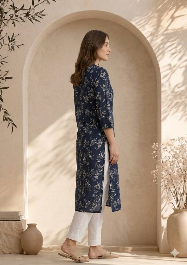 Philauri women blue floral printed straight kurta