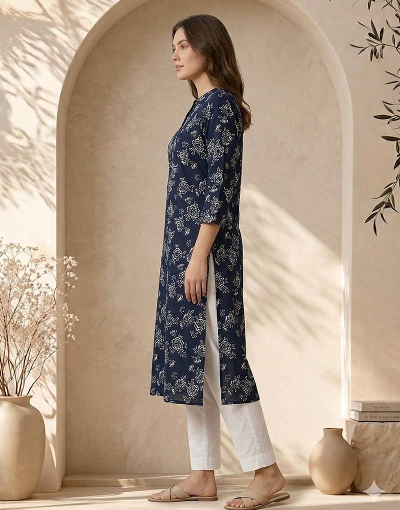 Philauri women blue floral printed straight kurta