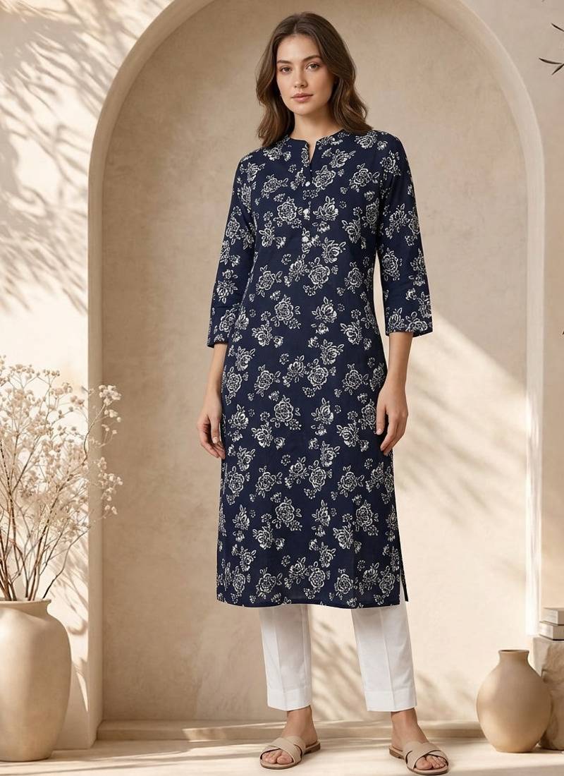 Philauri women blue floral printed straight kurta