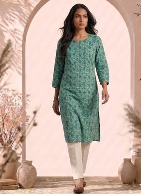 Philauri women gren floral printed straight kurta 1