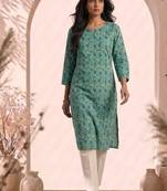 Philauri women gren floral printed straight kurta