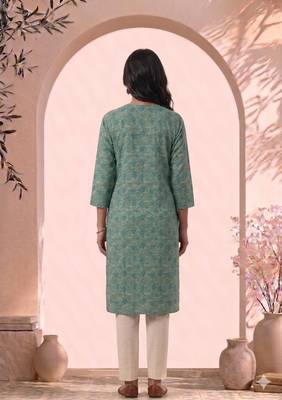 Philauri women gren floral printed straight kurta 2