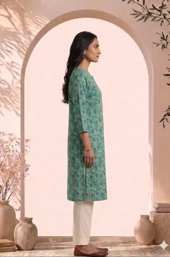 Philauri women gren floral printed straight kurta