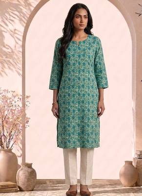 Philauri women gren floral printed straight kurta 5