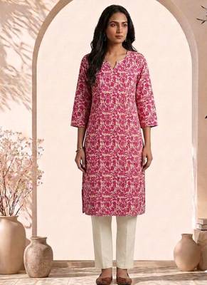 Philauri women pink printed straight kurta 1