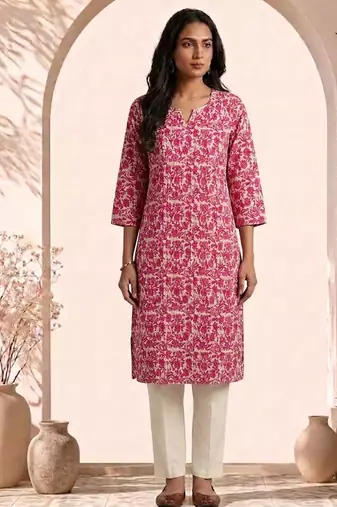 Philauri women pink printed straight kurta