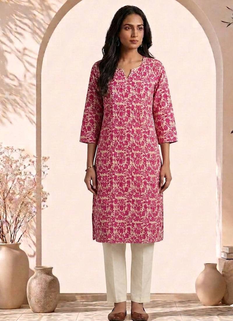 Philauri women pink printed straight kurta