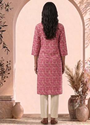 Philauri women pink printed straight kurta 2