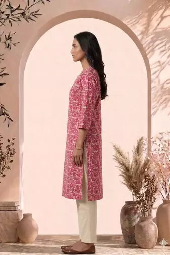 Philauri women pink printed straight kurta