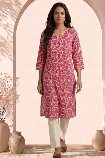 Philauri women pink printed straight kurta