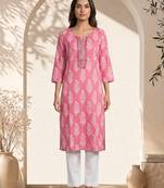 Philauri women pink printed straight kurta