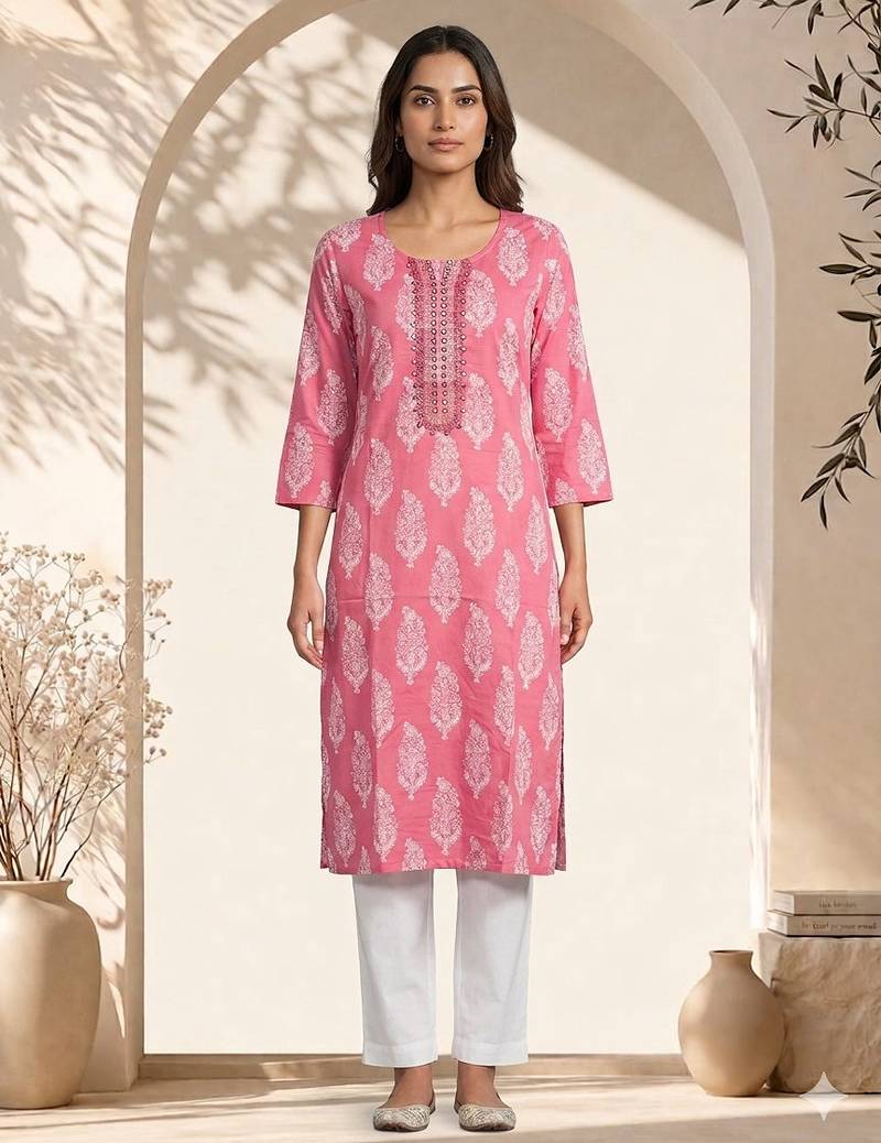 Philauri women pink printed straight kurta