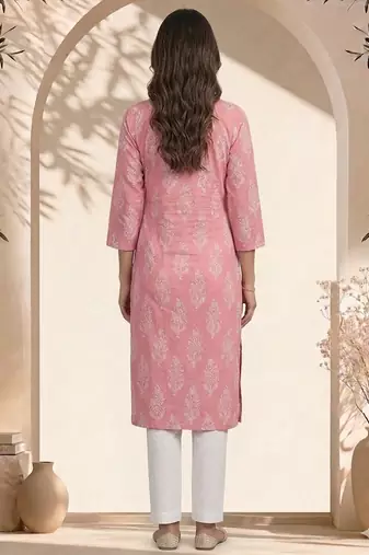 Philauri women pink printed straight kurta