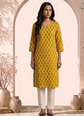 Philauri women yellow buta printed straight kurta 1
