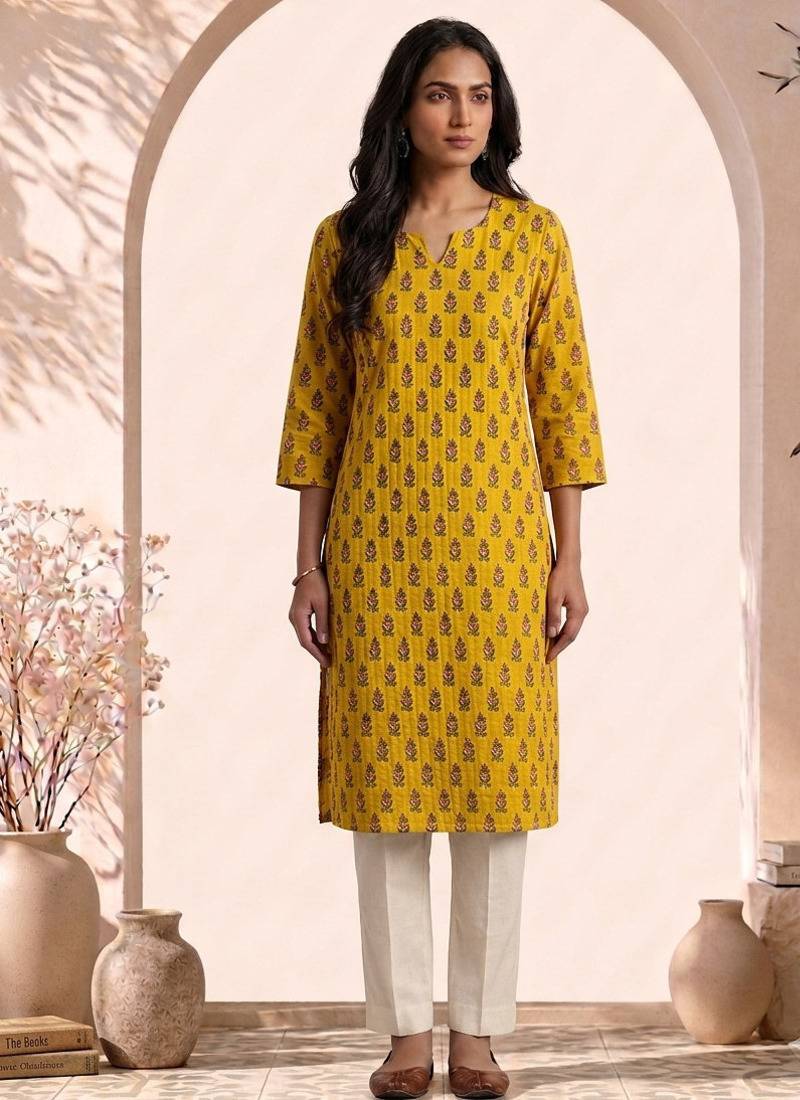 Philauri women yellow buta printed straight kurta