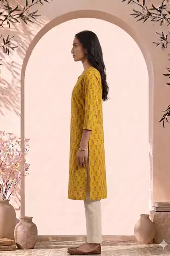 Philauri women yellow buta printed straight kurta