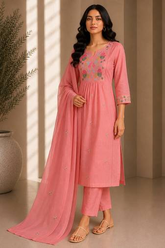 Philauri women's embroidered pink kurta set