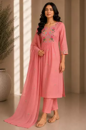Philauri women's embroidered pink kurta set