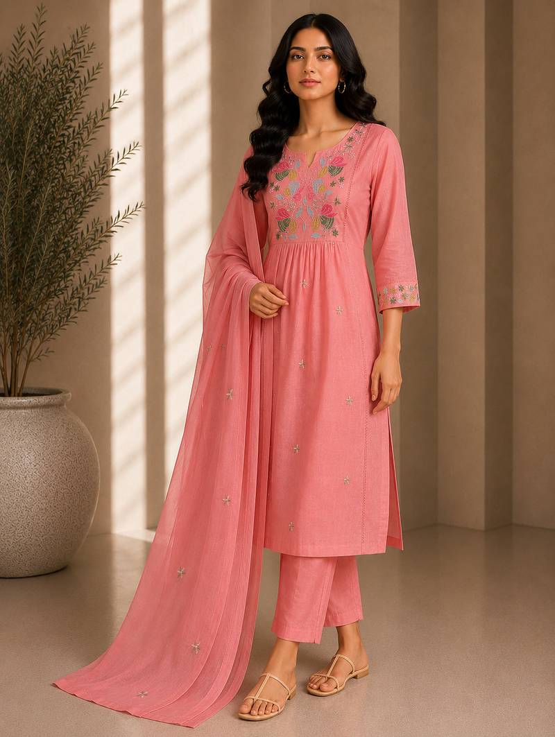 Philauri women's embroidered pink kurta set