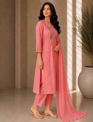 Philauri women's embroidered pink kurta set 3
