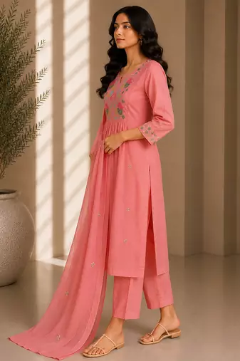Philauri women's embroidered pink kurta set