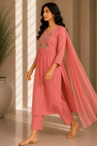 Philauri women's embroidered pink kurta set