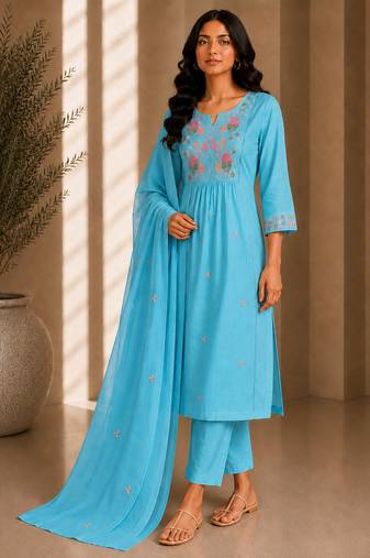 Philauri women's embroidered sky blue kurta set