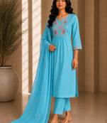 Philauri women's embroidered sky blue kurta set