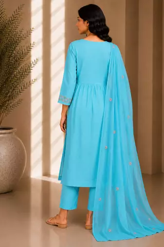 Philauri women's embroidered sky blue kurta set