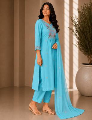 Philauri women's embroidered sky blue kurta set 3