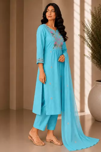 Philauri women's embroidered sky blue kurta set
