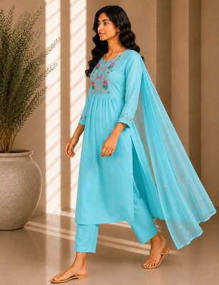 Philauri women's embroidered sky blue kurta set 4