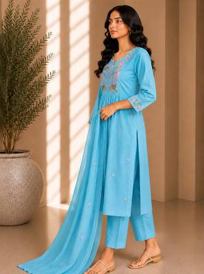 Philauri women's embroidered sky blue kurta set 5