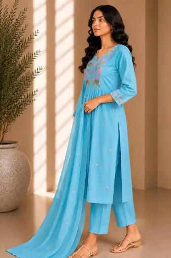 Philauri women's embroidered sky blue kurta set